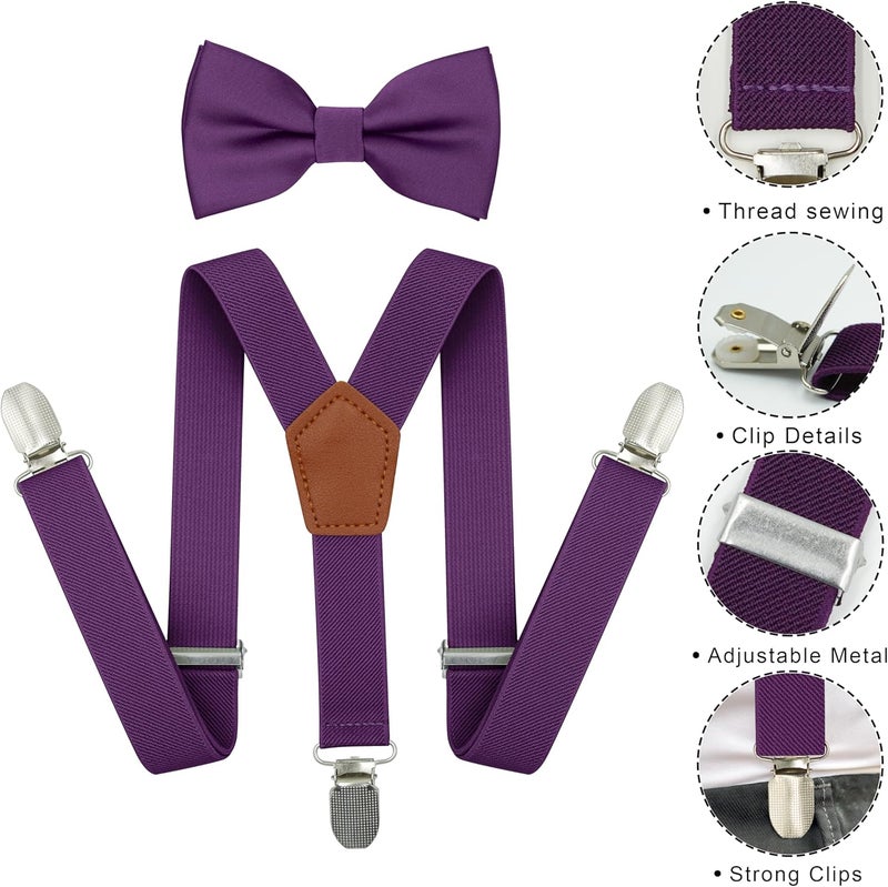 BEWDIO Adjustable Baby Boy Suspenders and Bow Tie, Pre-tied Kids Bowtie and Elastic Suspenders with 4 Strong Metal Clips - Image 2